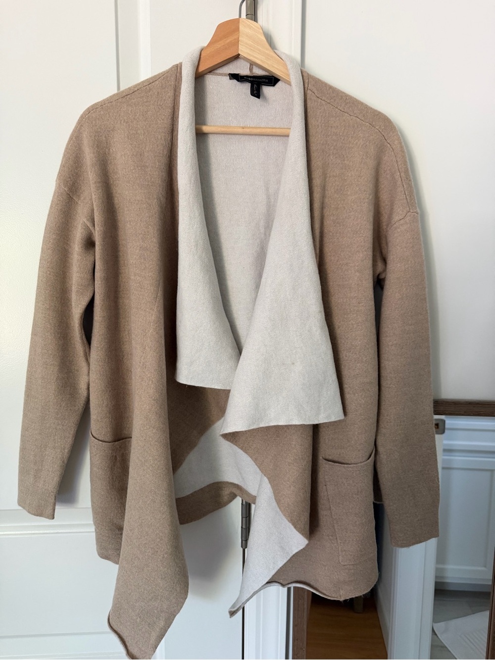 BCBGMaxazria wool cotton cardigan taupe cream women’s small